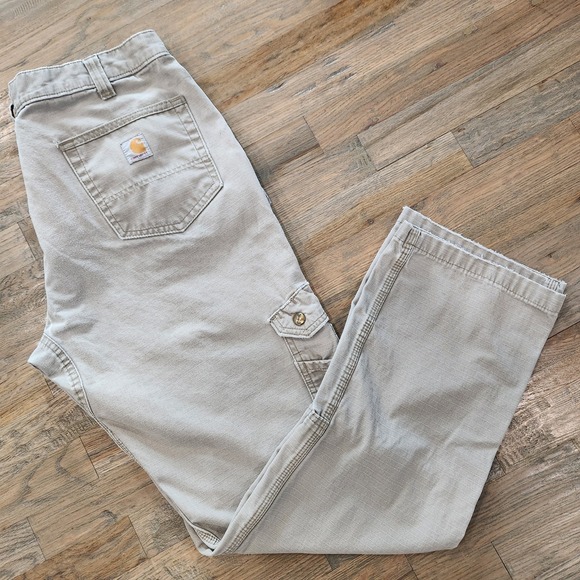 Vintage Carhartt Double Knee Pants Mens 36x34 B342 DES Tan Gray‎ Rip Stop Cargo - Picture 1 of 16